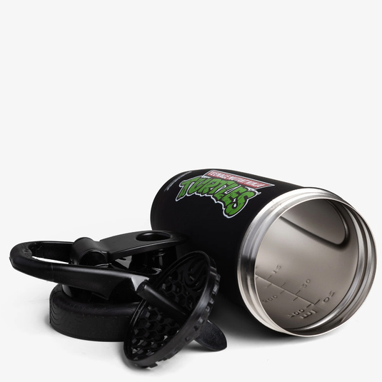 Smartshake Reforce Stainless Steel - Teenage Mutant Ninja Turtles - black liegend mit Sieb und Deckel