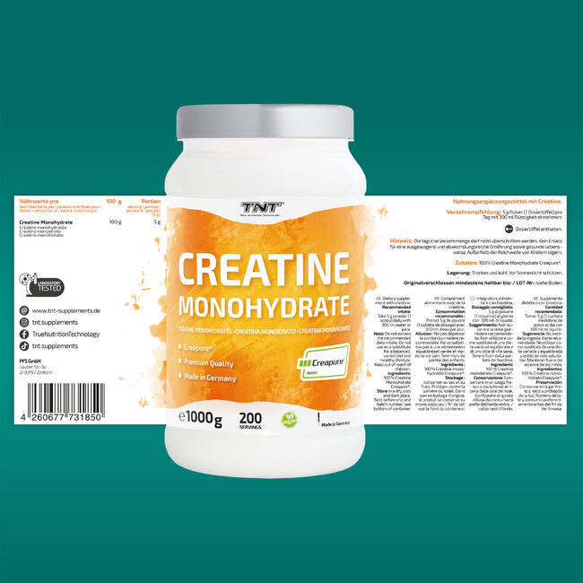 TNT Creatine Monohydrate Creapure - 1000g - Etikett