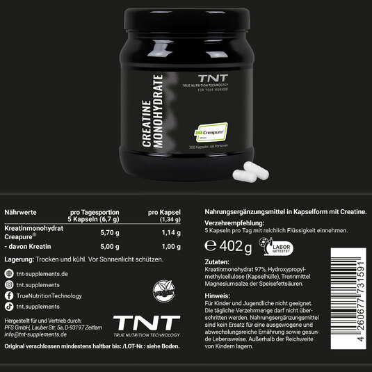 TNT Creatine Creapure Kapseln Etikett