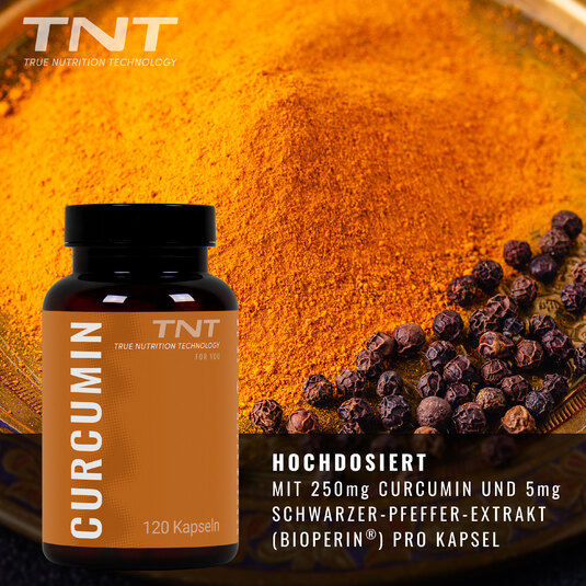 Kurkuma-Pulver - Hochdosirt: mit 250ml Curcumin und 5mg Bioperin pro Kapsel