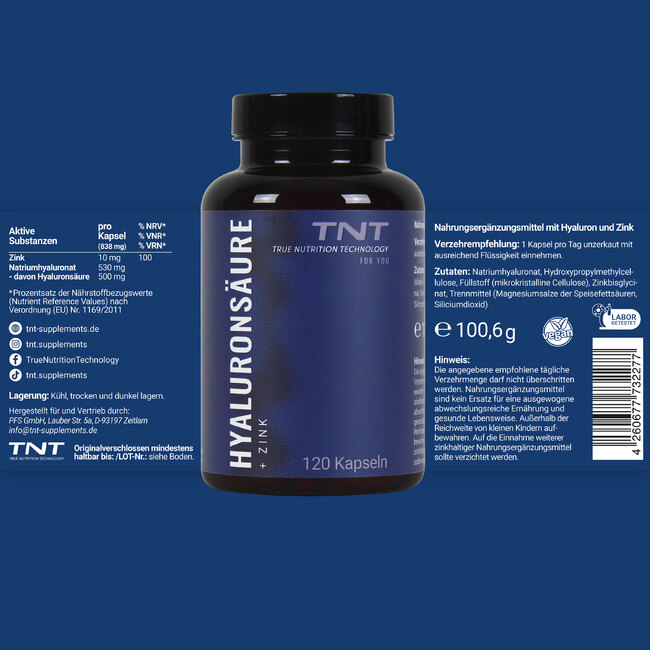 TNT Hyaluronsure+Zink (120 Kapseln) - Label