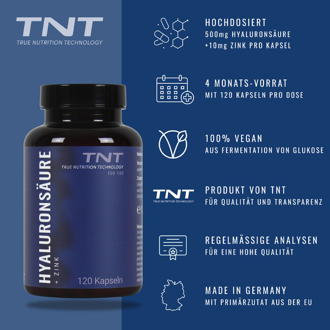 TNT Hyaluronsure+Zink (120 Kapseln) - Facts