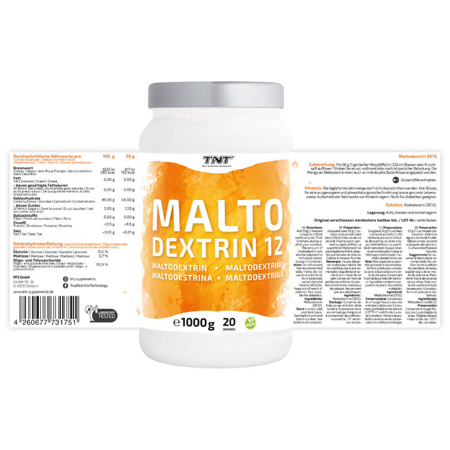 TNT Maltodextrin 12 - 1000g Dose Etikett