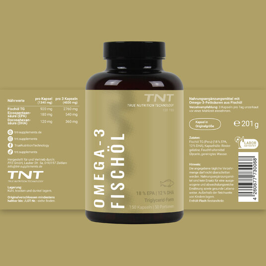 TNT Omega-3 Fischl - 150 Kapseln Etikett