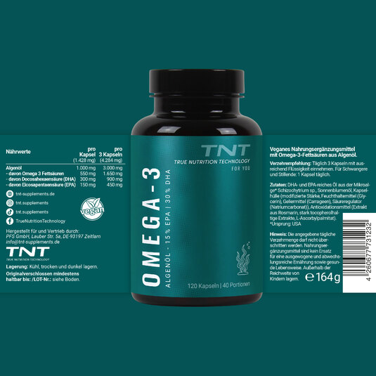 Omega 3 aus Algenöl - Etikettangaben