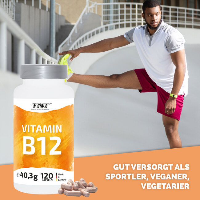 Sportler dehnt sich: Gut versorgt mit Vitamin B12 als Sportler oder whrend einer veganen/vegetarischen Lebensweise