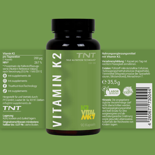 TNT Vitamin K2 - Etikett mit Nhrwertangaben und mehr Informationen