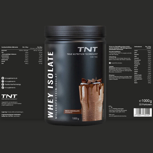 TNT Whey Isolate - Rich Chocolate - Etikett mit Nhrwertangaben