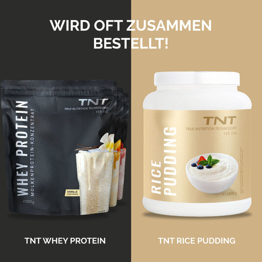 Whey Protein Konzentrat wird oft mit TNT Rice Pudding gekauft.