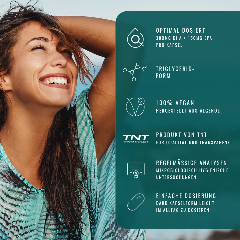 TNT Vegan Omega-3 Vorteile auf einen Blick TNT Vegan Omega-3 Vorteile auf einen Blick